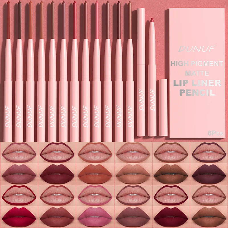 X Beauty Makeup - 6 ชิ้น/เซ็ต ชุดปากกาเขียนขอบปากติดทนนาน กันน้ำ กันเหงื่อ ระบายสีง่าย