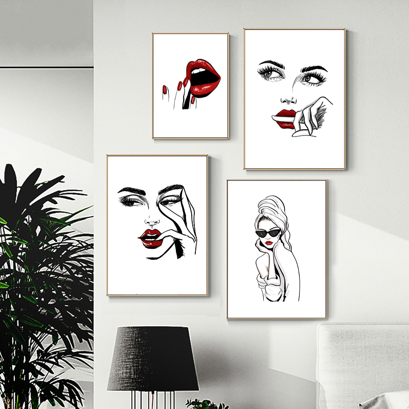 Makeup Is Beauty Quotes - Nordic แฟชั่นแต่งหน้าโปสเตอร์พิมพ์โมเดิร์นความงามเซ็กซี่ผู้หญิง quote wall art ขนตาสีแดงริมฝีปากห้องนอนภาพตกแต่งบ้าน