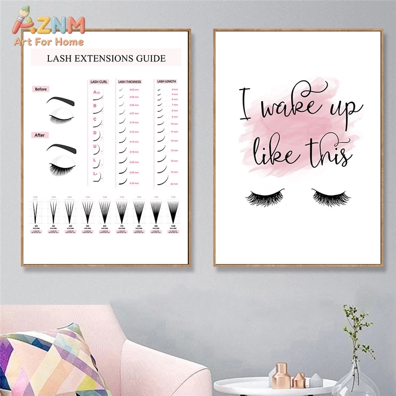 Makeup Is Beauty Quotes - AZNM Lash Extensions Guide ภาพพิมพ์บนผ้าใบสำหรับตกแต่งผนัง, ภาพพิมพ์ขนตาสำหรับร้านเสริมสวย,