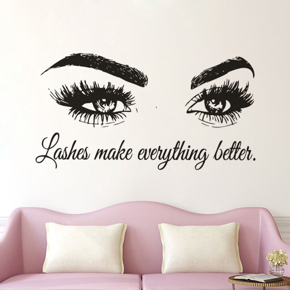 Makeup Is Beauty Quotes - ขนตาไวนิล Wall Decal ร้านเสริมสวยอ้าง Lashes ทำให้ทุกอย่างดีขึ้นสติ๊กเกอร์ติดผนัง