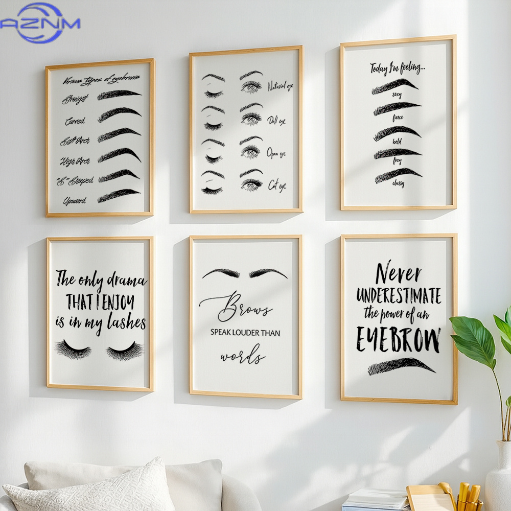 ชุดภาพพิมพ์บนผ้าใบลายคิ้วและขน - Makeup Is Beauty Quotes บทวิจารณ์และราคา